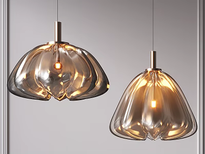 Modern Petal Shaped Glass Pendant Lights With Amber Hue And Metal Hanging Frames 3d model