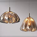 Modern Petal Shaped Glass Pendant Lights With Amber Hue And Metal Hanging Frames