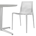 Modern White Round Dining Table With Four Slatted Chairs Set Design 3d model