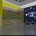 Bright Kindergarten Interior With Yellow Green Walls Stairs Bookshelves And Colorful Carpet