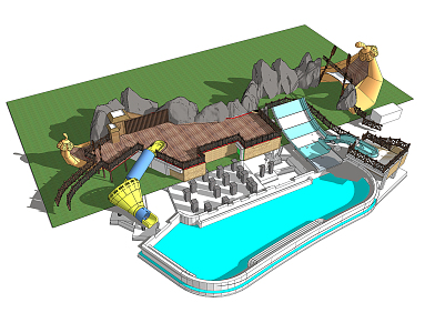 Modern amusement equipment playground facilities children'slide rockery water park 3d model