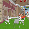 Kindergarten Play Area Interior With Colorful Walls White Tables Green Carpet And Toys