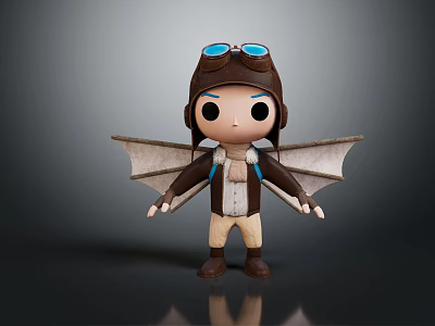 Cartoon Style Game Movie Character With Aviator Goggles Brown Leather Jacket And Bat Like Wings 3d model