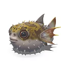 Adorable Spiky Puffer Fish With Large Eyes Yellow Gray Body And Fins