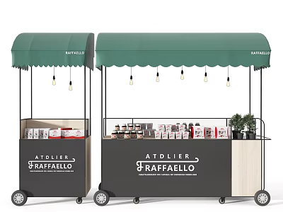 Functional Mobile Cart Featuring Green Awning Hanging Lights And Raffaello Atelier 3d model