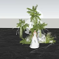 Elegant Wedding Floral Installation With Bride Green Plants White Flowers Hanging Lights