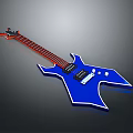 Blue Electric Guitar With Unique Sharp Shape And Red Black Neck For Daily Use