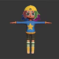 Game and Movie Character With Yellow Cap Black Hair Blue Sweater Yellow Star Arms Outstretched