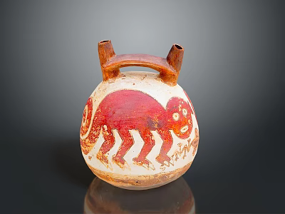 Handcrafted Ceramic Sculpture Jar With Red Monkey Design And Double Handles 3d model