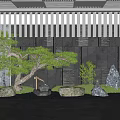 Modern Japanese Style Courtyard Garden with Pine Tree Rocks and Lanterns 3d model