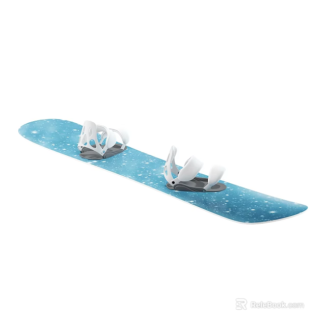 Blue Snowboard With White Star Patterns And White Bindings For Outdoor Winter Sports Equipment 3d model 