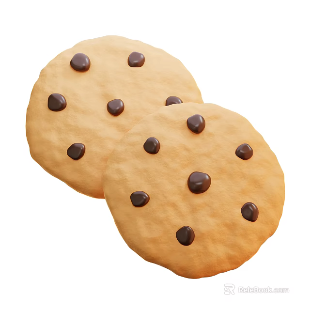 Golden Brown Round Chocolate Chip Cookies With Melty Chocolate Chips And Crispy Edges 3d model 