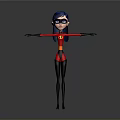 Cartoon Superhero Character With Red Black Suit Blue Hair And Outstretched Arms