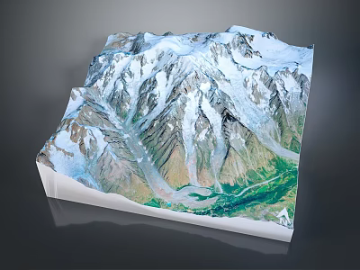 3D Terrain Model of Snowy Mountain Range With Glaciers and Green Valleys 3d model