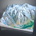 3D Terrain Model of Snowy Mountain Range With Glaciers and Green Valleys