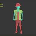 Game and Movie Character Wearing Green Hat Pink Floral Shirt Gray Shorts Sandals and Socks