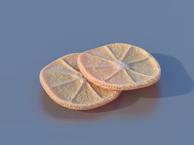 Two Fresh Juicy Orange Slices Placed On Smooth Blue Background Surface 3d model