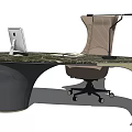 Elegant Modern Office Desk With Curved Marble Top Ergonomic Chair And Computer Setup 3d model