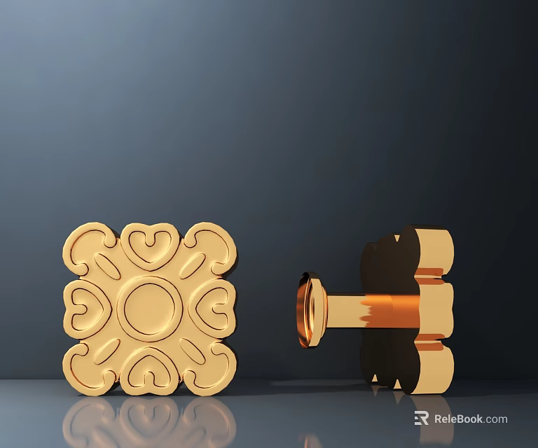 Golden Ornamental Road Facilities Components With Square And Cylindrical Patterns 3d model 