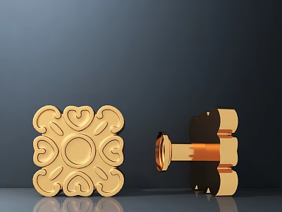 Golden Ornamental Road Facilities Components With Square And Cylindrical Patterns 3d model