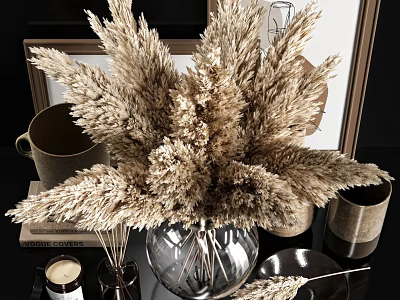 Elegant Decorative Ornament Set With Pampas Grass Bouquet Glass Vase Mug And Picture Frame 3d model