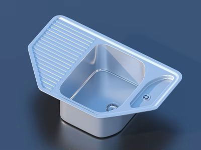 Stainless Steel Kitchen Sink With Single Bowl And Ridged Drainer Board Design 3d model