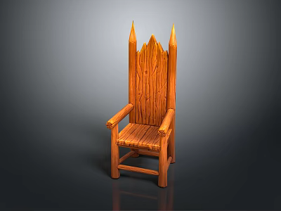 Rustic Wooden Chair With Pointed Top Backrest And Armrests In Brown Finish 3d model