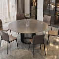 Modern Light Luxury Marble Dining Table and Chair Combination Round Rock Plate Dining Table Restaurant Leather Backrest Dining Chair Decorative Cabinet 3d model