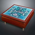 Square Wooden Coffee Table With Decorative Tile Top And Floral Pattern Design
