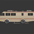 Retro Camper Van With Wooden Canopy And Barrel On Reflective Surface 3d model