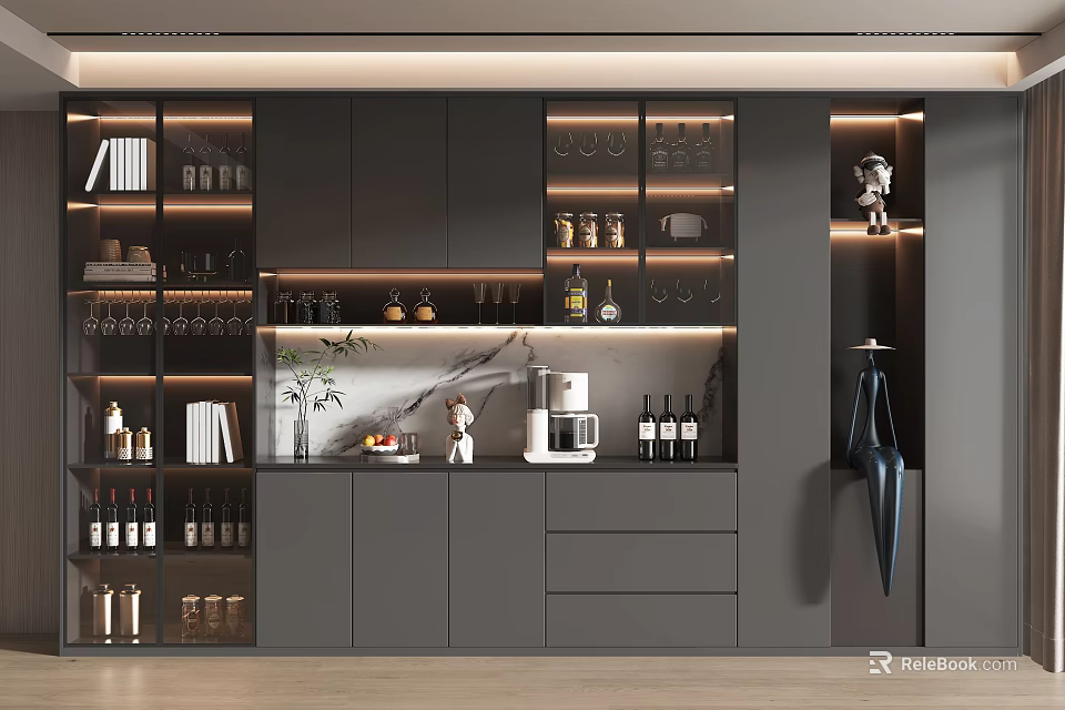 Sleek Modern Wine Cabinet With Glass Doors And LED Lighting For Wine Storage 3d model 