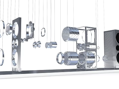 Modern Hanging Art Installation with Metal Circular Cylindrical Geometric and Mechanical Components 3d model