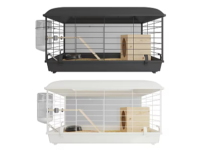 Black And White Hamster Cages With Wooden House And Water Bottle 3d model Black And White Hamster Cages With Wooden House And Water Bottle 3d model