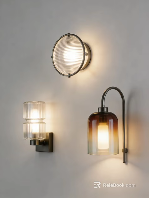 Various Modern Wall Lamps With Glass Shades And Metal Bases For Indoor Lighting 3d model 