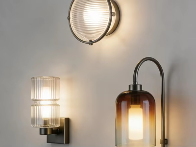 Various Modern Wall Lamps With Glass Shades And Metal Bases For Indoor Lighting 3d model