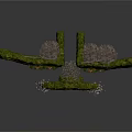 Broken Stone Bridge Structure With Wooden Railings Green Vegetation And Gravel