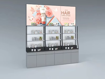 Perfume And Cosmetics Display Shelf With Arranged Products And Hair Care Items 3d model