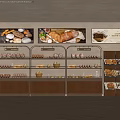 Bakery Wooden Display Shelving Units With Assorted Breads And Pastries