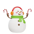Cute Happy Snowman With Red Headphones Green Scarf And Candy Canes
