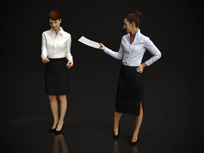 Business Women In Professional Attire Using Smartphone And Holding Document 3d model