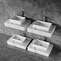 Sleek Modern White Washbasins on Wall Mounted Marble Countertops with Grey Tiles