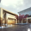 Luxury Modern Sales Office Building Featuring Outdoor Pool Sofa Area Glass Curtain Wall and Landscaping