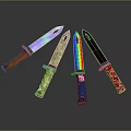 Four Assorted Tactical Knives Featuring Rainbow Blades And Diverse Handle Materials