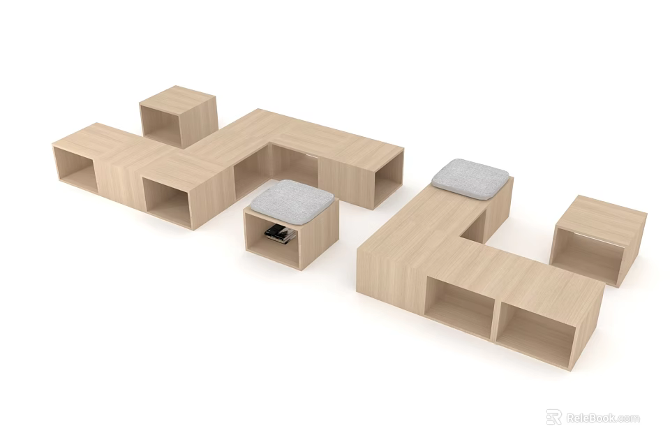 Modern Wooden Leisure Sofa Combination With Modular Design And Storage Spaces 3d model 