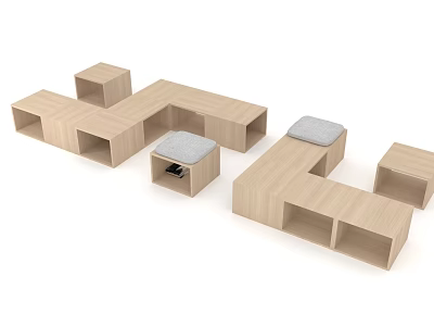Modern Wooden Leisure Sofa Combination With Modular Design And Storage Spaces 3d model