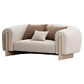 Modern Beige Upholstered Two Seater Sofa With Solid Wood Frame And Soft Matching Throw Pillows