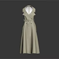 Beige Long Length Sleeveless Trench Coat With Double Breasted Design And Belt