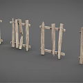 Rustic Outdoor Wooden Fences With Various Designs And Weathered Texture 3d model