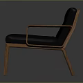 Modern Accent Chair With Black Cushion And Wooden Armrests And Legs