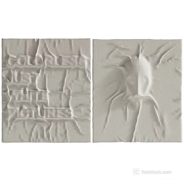 White Wall Decor Featuring Relief Text Patterns And Abstract Sculptural Design 3d model 